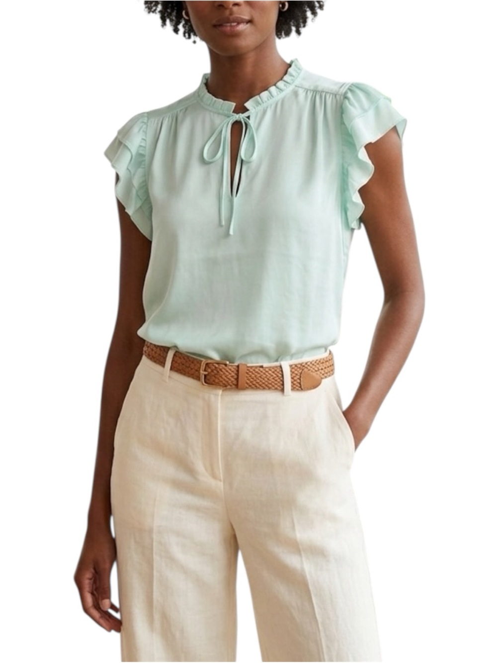Vineyard Vines Women’s Double Ruffle Sleeve Top Blouse Bleached Aqua  NWT XL